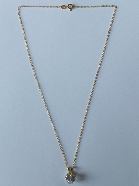 gold plated silver chain with 10 mm white zirconia heart pendant-anchor chain 45 cm-----